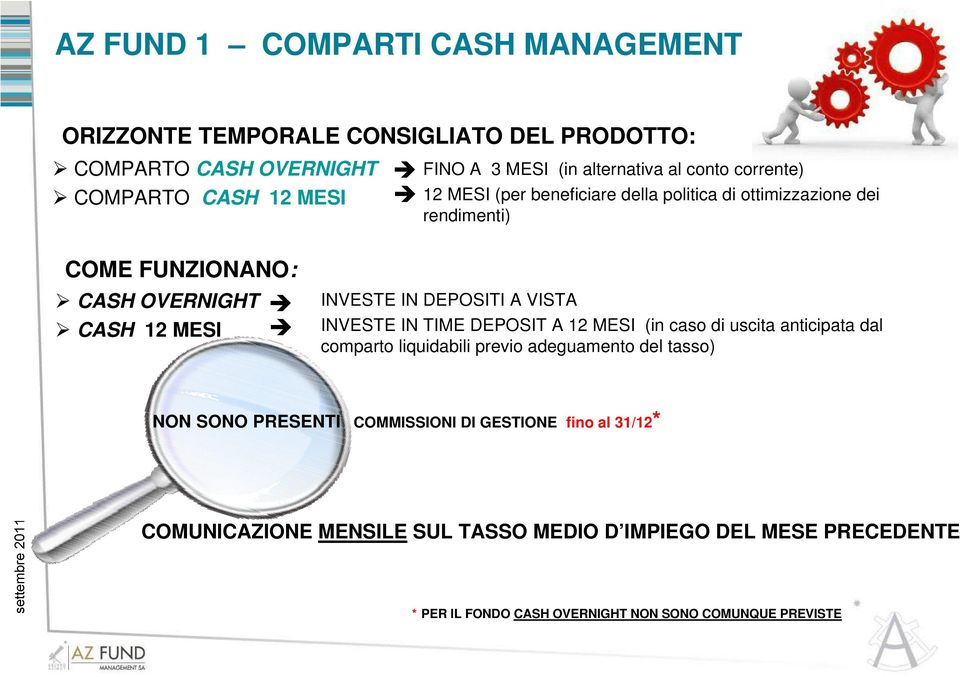 INVESTE IN DEPOSITI A VISTA INVESTE IN TIME DEPOSIT A 12 MESI (in caso di uscita anticipata dal comparto liquidabili previo adeguamento del tasso) NON SONO