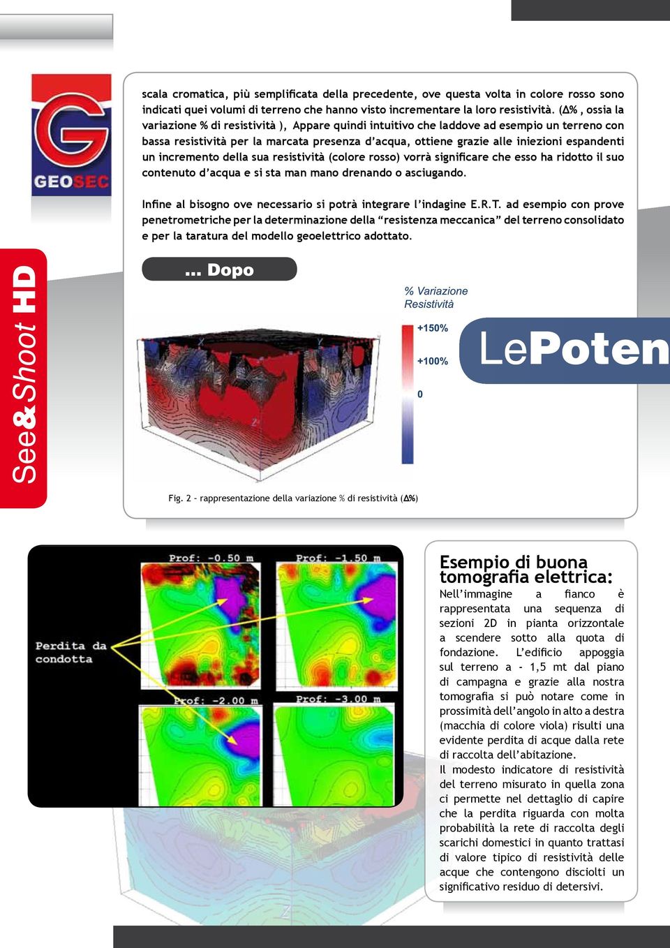 un incremento della sua resistività (colore rosso) vorrà significare che esso ha ridotto il suo contenuto d acqua e si sta man mano drenando o asciugando.