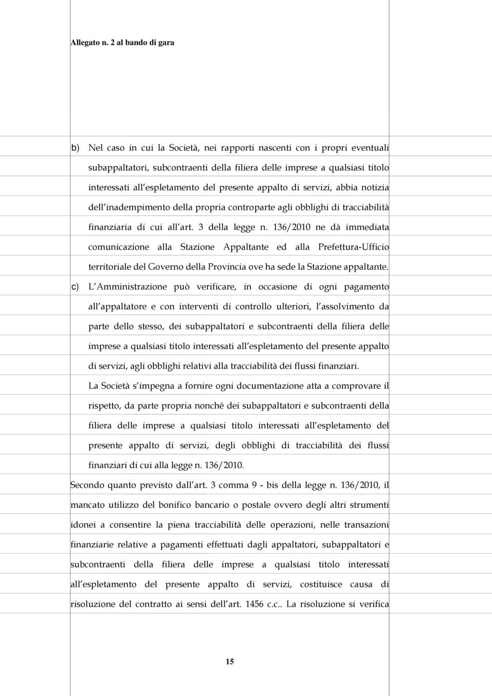 136/2010 ne dà immediata comunicazione alla Stazione Appaltante ed alla Prefettura-Ufficio territoriale del Governo della Provincia ove ha sede la Stazione appaltante.