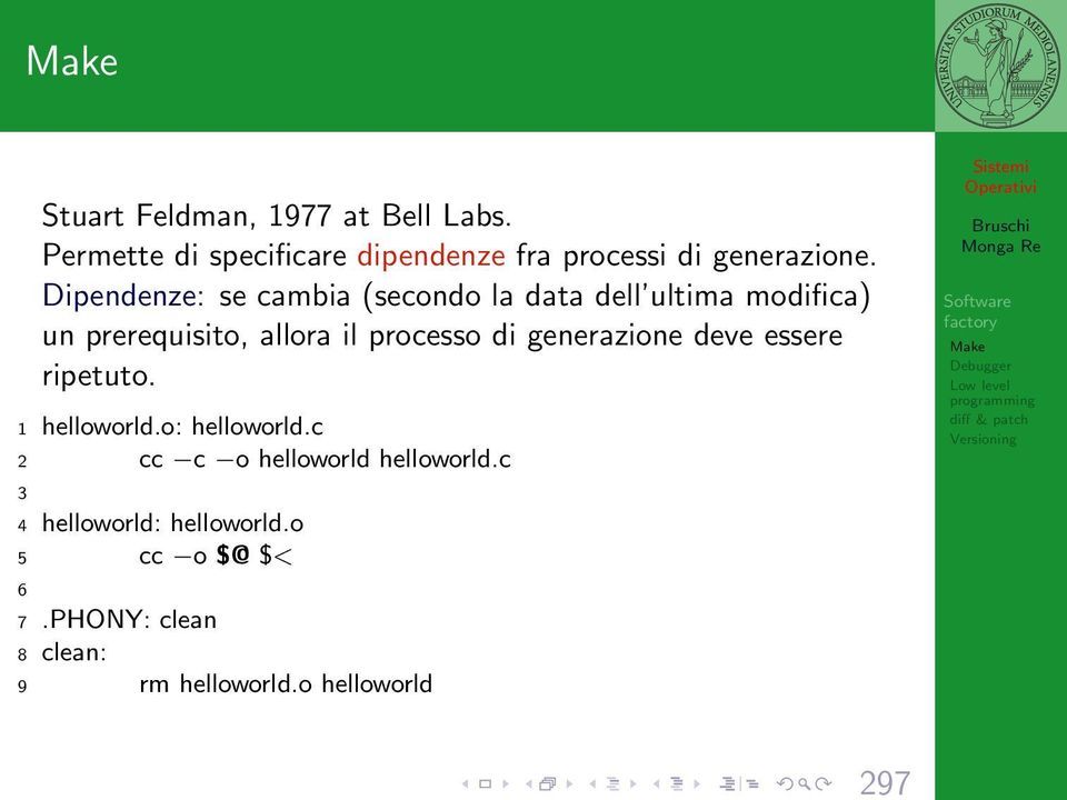 Dipendenze: se cambia (secondo la data dell ultima modifica) un prerequisito, allora il processo