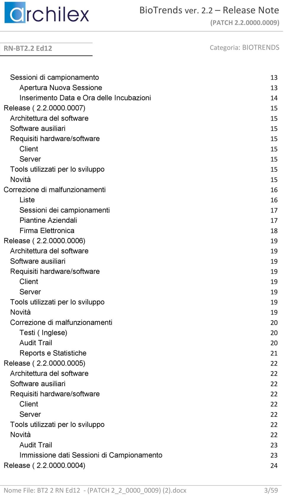 Sessioni dei campionamenti 17 Piantine Aziendali 17 Firma Elettronica 18 Release ( 2.2.0000.