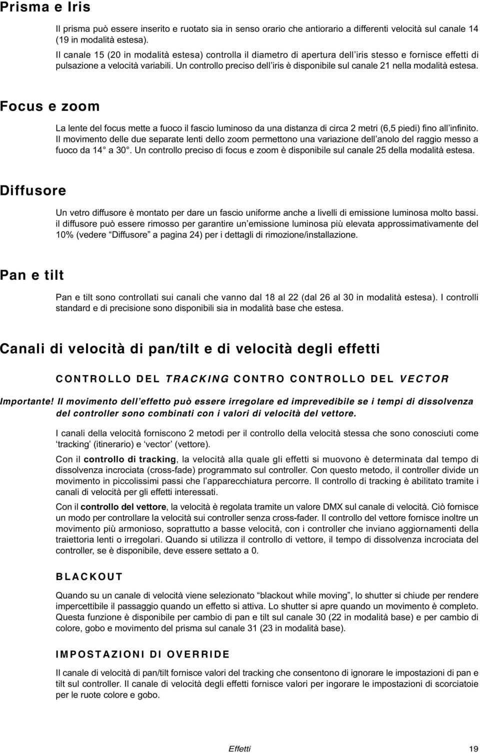 Un controllo preciso dell iris è disponibile sul canale 21 nella modalità estesa.