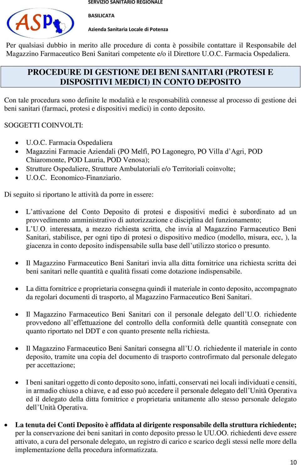 sanitari (farmaci, protesi e dispositivi medici) in conto deposito. SOGGETTI CO