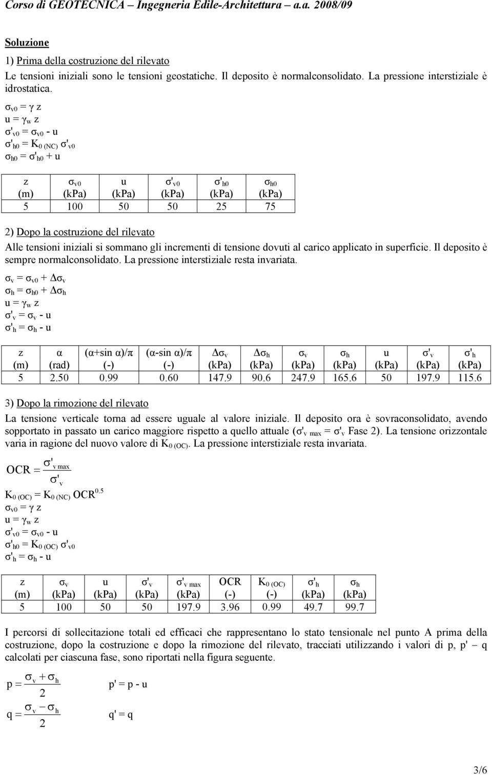 iniziali i ommano gli incrementi di tenione dovuti al carico applicato in uperficie. Il depoito è empre normalconolidato. La preione intertiziale reta invariata.