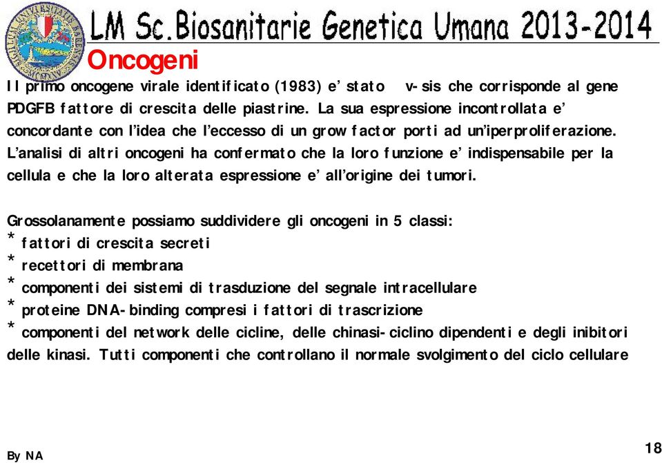 L analisi di altri oncogeni ha confermato che la loro funzione e indispensabile per la cellula e che la loro alterata espressione e all origine dei tumori.