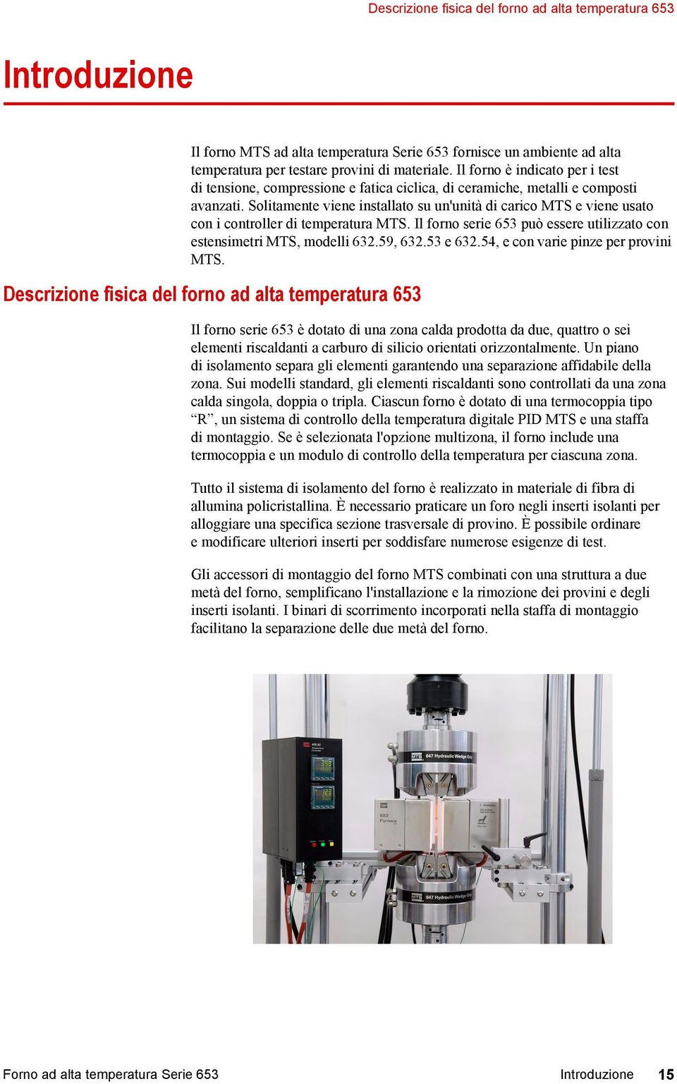 Solitamente viene installato su un'unità di carico MTS e viene usato con i controller di temperatura MTS. Il forno serie 653 può essere utilizzato con estensimetri MTS, modelli 632.59, 632.53 e 632.