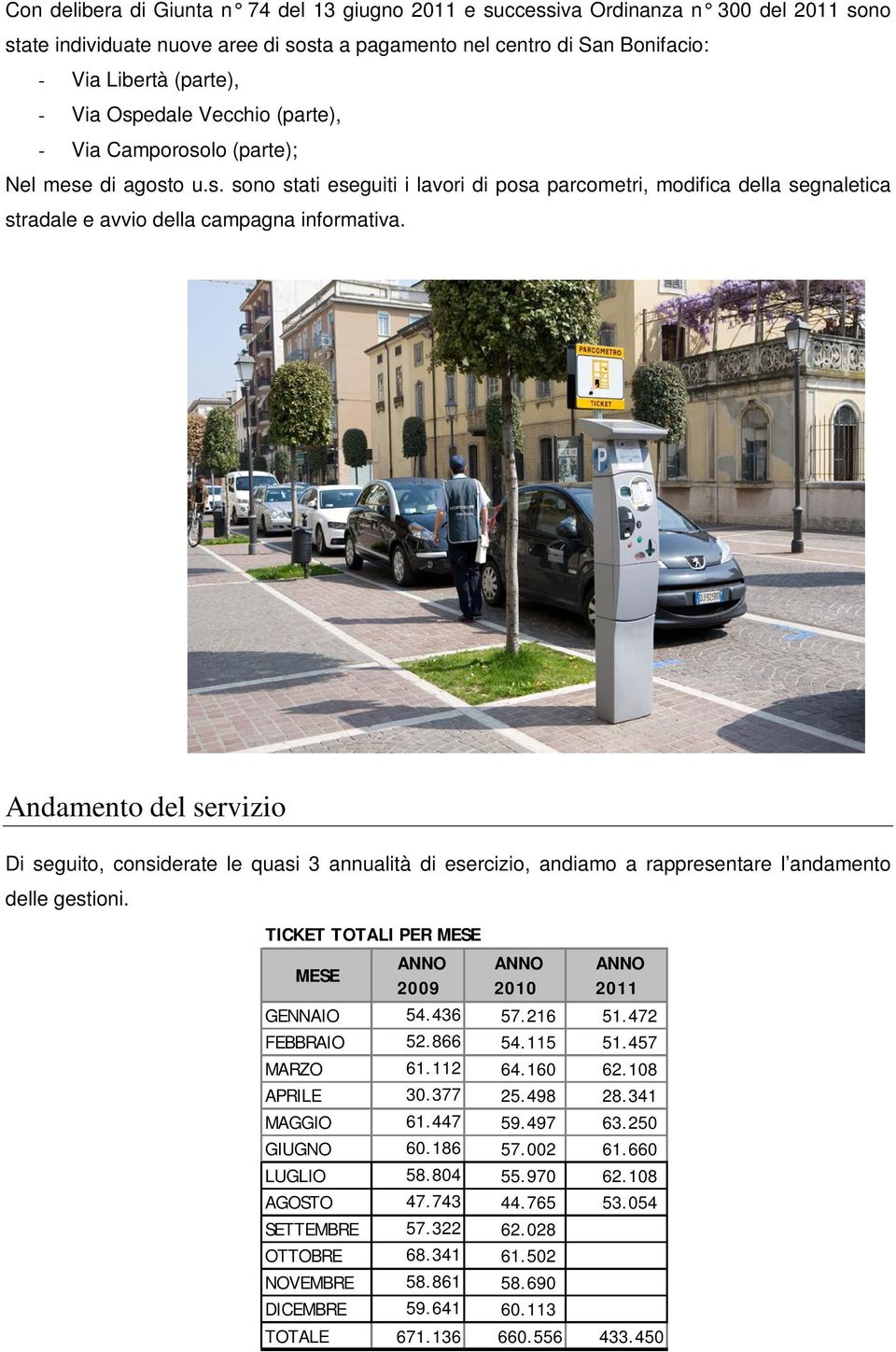 Andamento del servizio Di seguito, considerate le quasi 3 annualità di esercizio, andiamo a rappresentare l andamento delle gestioni. TICKET TOTALI PER MESE MESE 2009 2010 2011 GENNAIO 54.436 57.