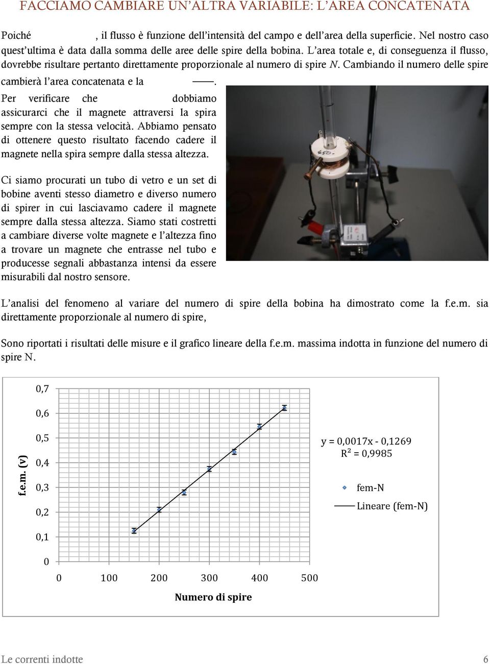 L area totale e, di conseguenza il flusso, dovrebbe risultare pertanto direttamente proporzionale al numero di spire N. Cambiando il numero delle spire cambierà l area concatenata e la.