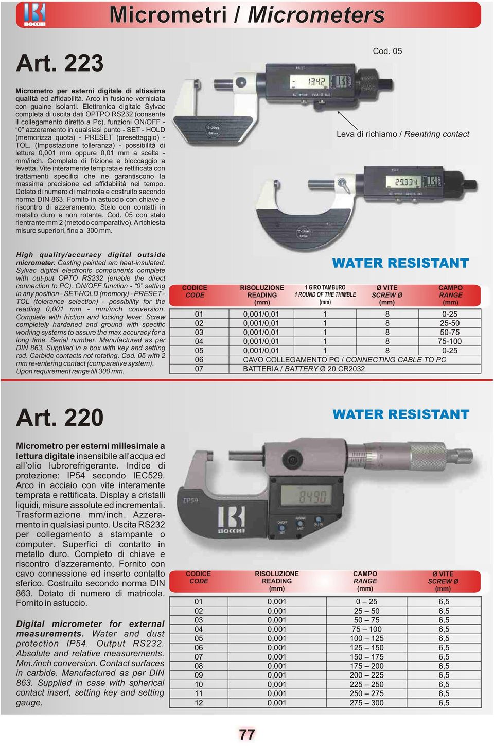 (presettaggio) TOL. (Impostazione tolleranza) possibilità di lettura 0,001 mm oppure 0,01 mm a scelta mm/inch. Completo di frizione e bloccaggio a levetta.