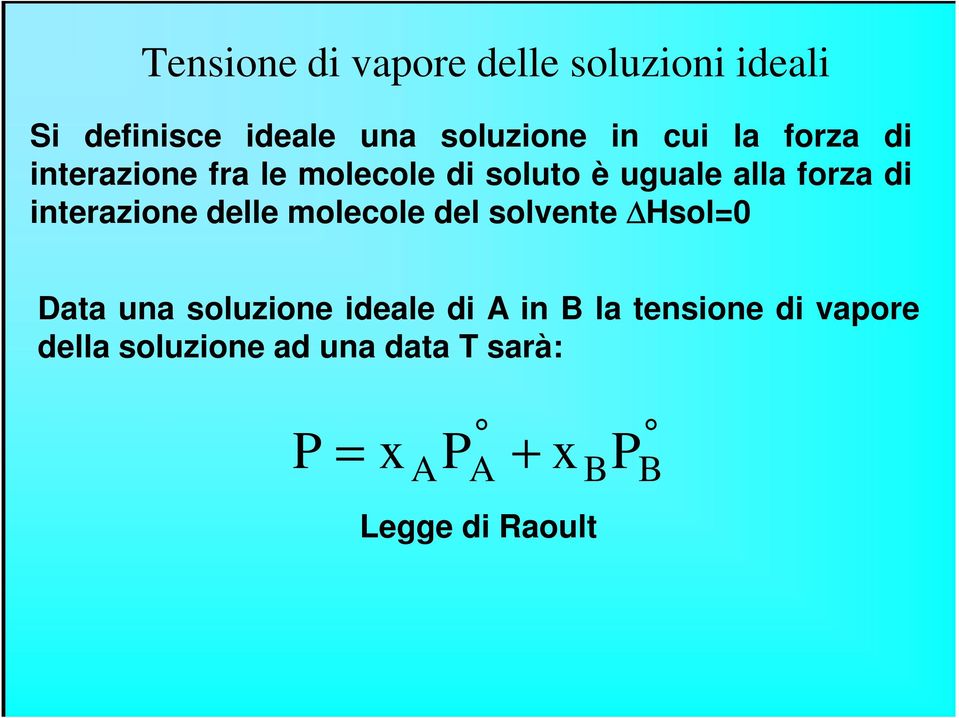 di interazione delle molecole del solvente Hsol=0 Data una soluzione ideale