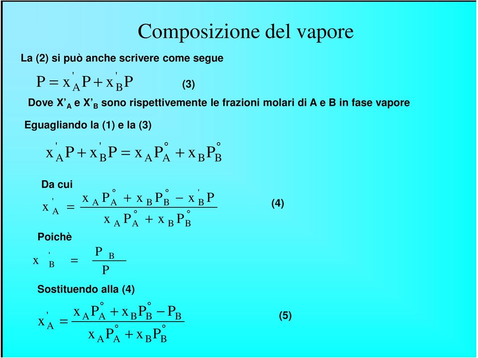 Dove X e X sono rispettivemente le frazioni molari di e in fase