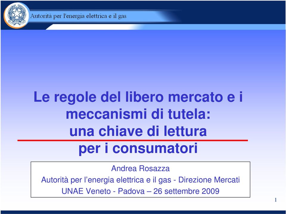 Andrea Rosazza Autorità per l energia elettrica e il