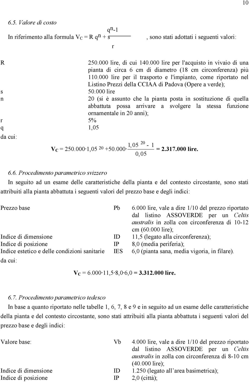 000 lire per il trasporto e l'impianto, come riportato nel Listino Prezzi della CCIAA di Padova (Opere a verde); 50.