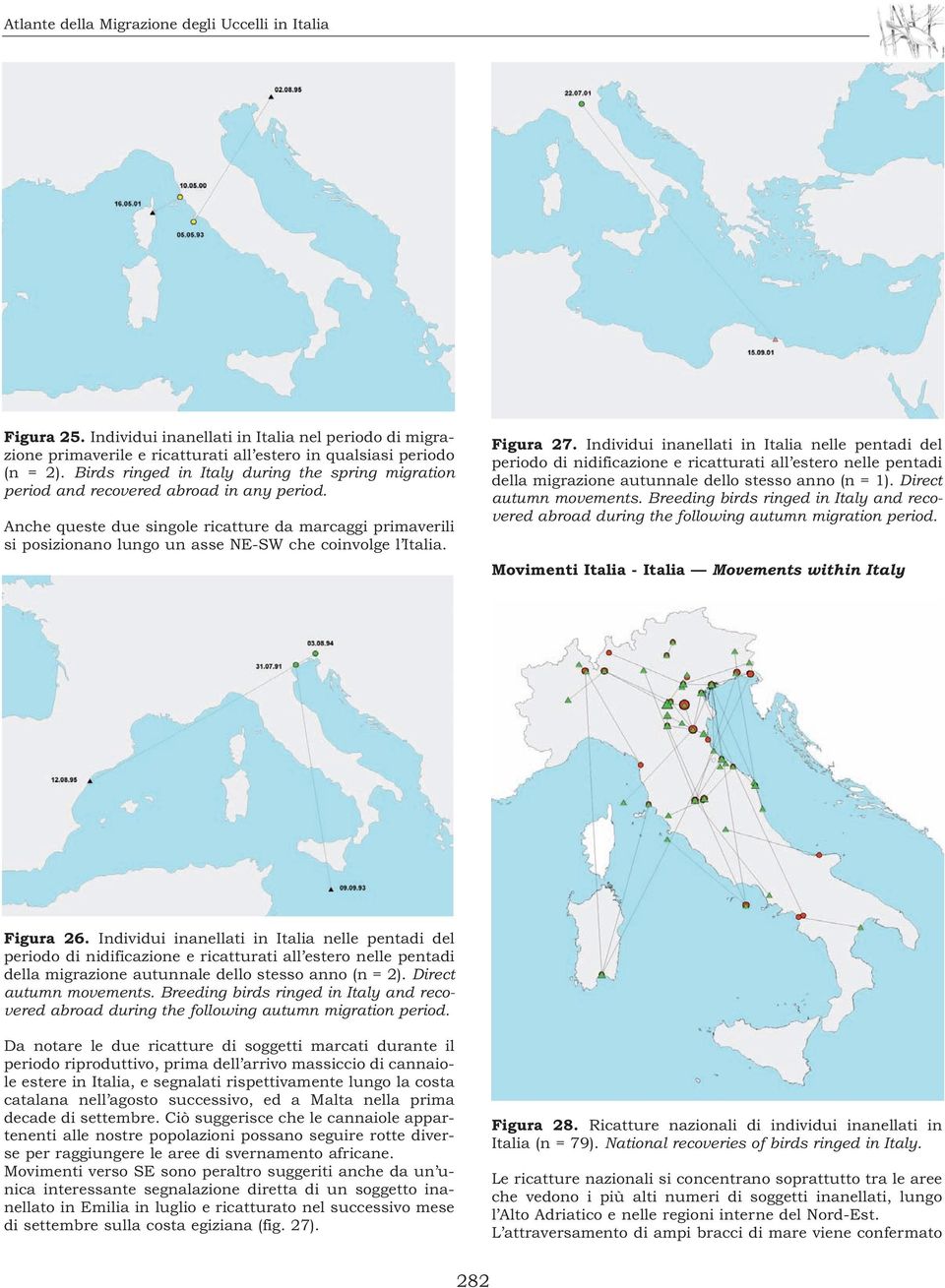 Anche queste due singole ricatture da marcaggi primaverili si posizionano lungo un asse NE-SW che coinvolge l Italia. Figura 27.