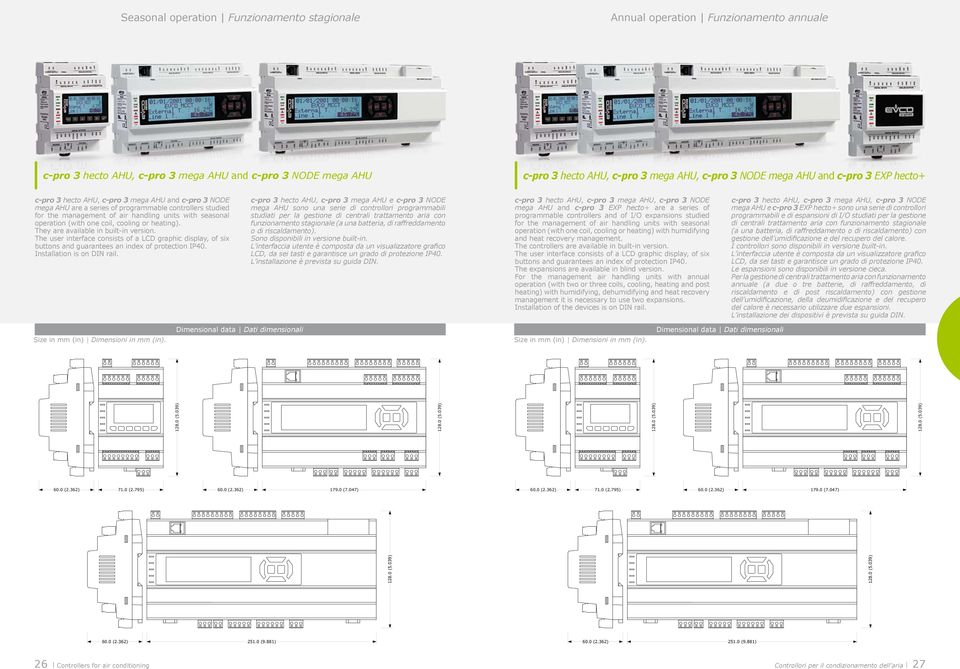 operation (with one coil, cooling or heating). They are available in built-in version. The user interface consists of a LCD graphic display, of six buttons and guarantees an index of protection I40.