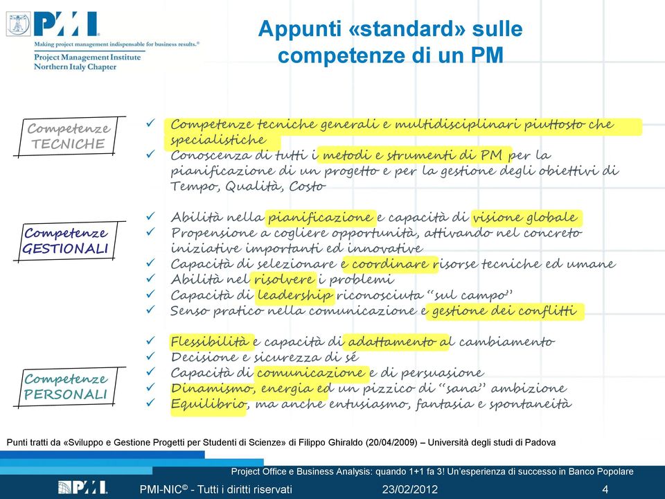 a cogliere opportunità, attivando nel concreto iniziative importanti ed innovative Capacità di selezionare e coordinare risorse tecniche ed umane Abilità nel risolvere i problemi Capacità di