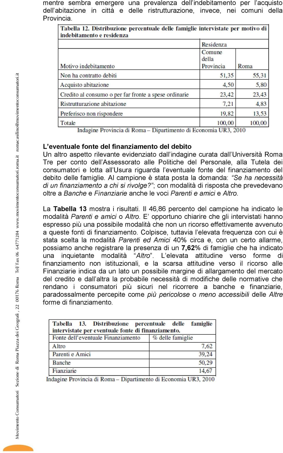 Tutela dei consumatori e lotta all Usura riguarda l eventuale fonte del finanziamento del debito delle famiglie.