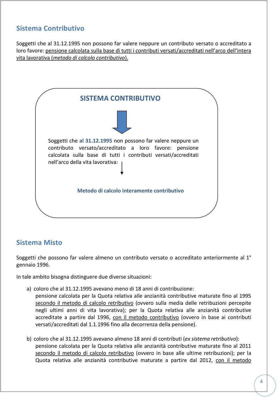 (metodo di calcolo contributivo). SISTEMA CONTRIBUTIVO Soggetti che al 31.12.