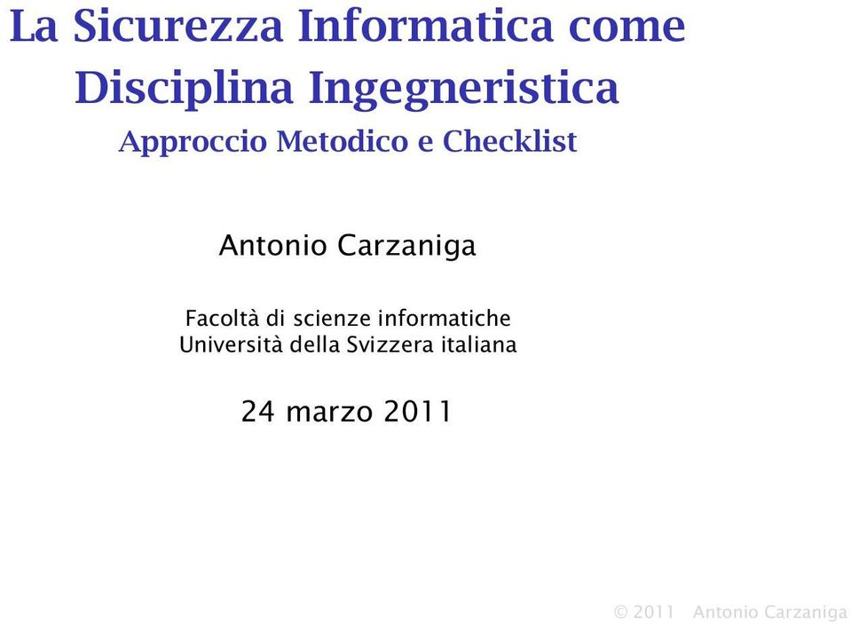 Antonio Carzaniga Facoltà di scienze