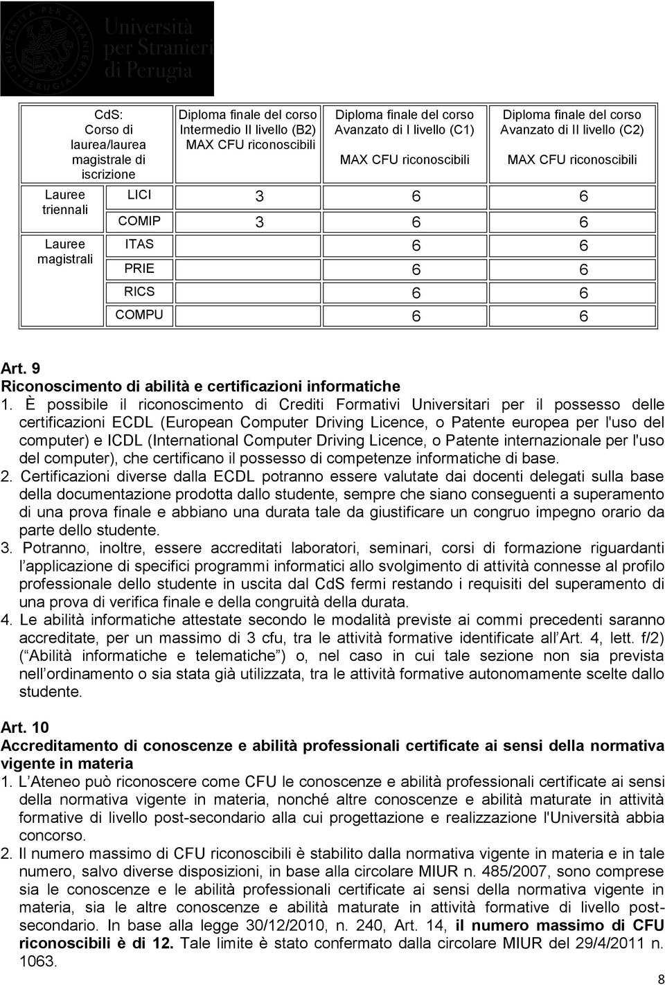 9 Riconoscimento di abilità e certificazioni informatiche 1.