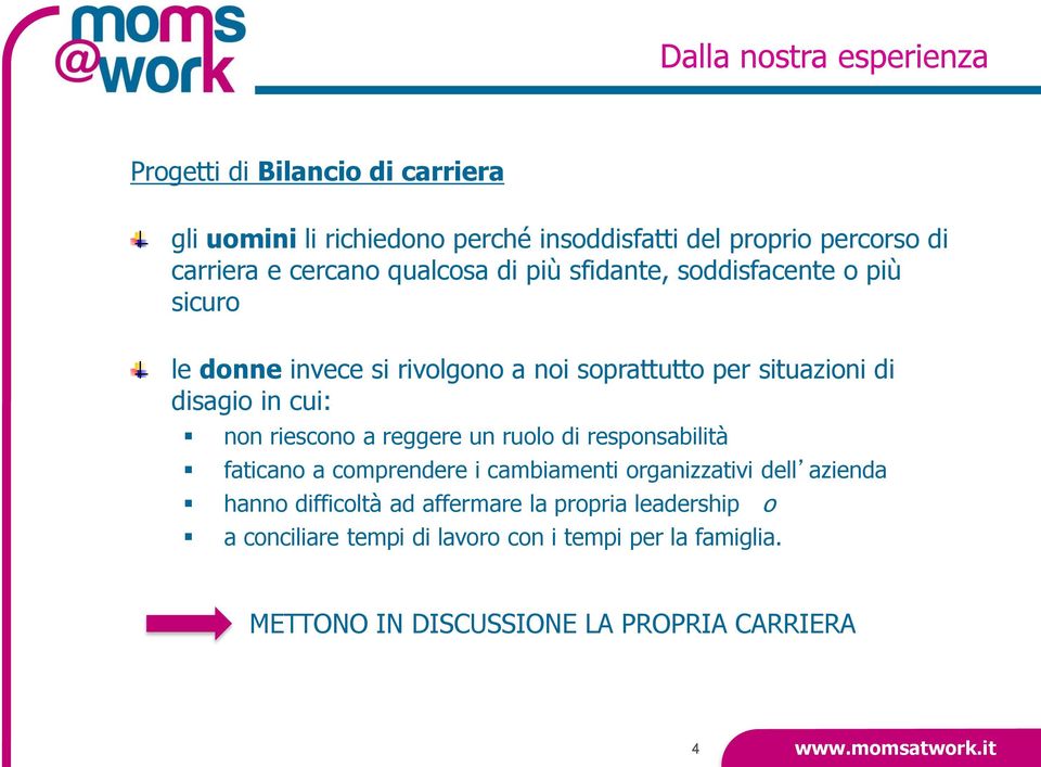 cui: non riescono a reggere un ruolo di responsabilità faticano a comprendere i cambiamenti organizzativi dell azienda hanno difficoltà