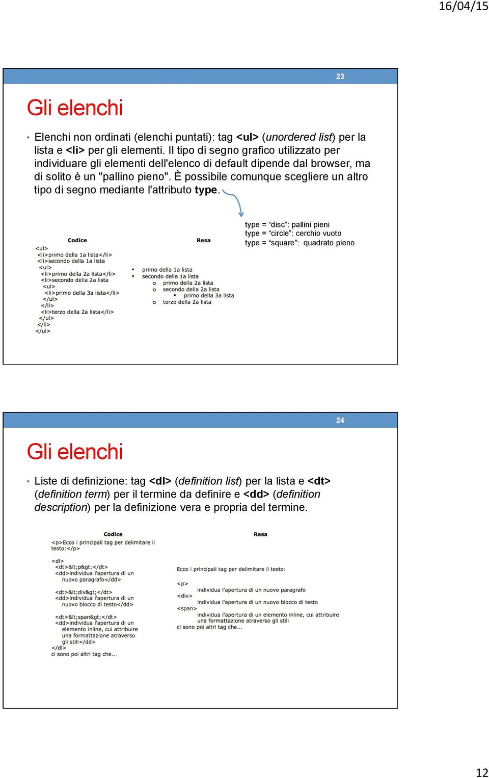 È possibile comunque scegliere un altro tipo di segno mediante l'attributo type.