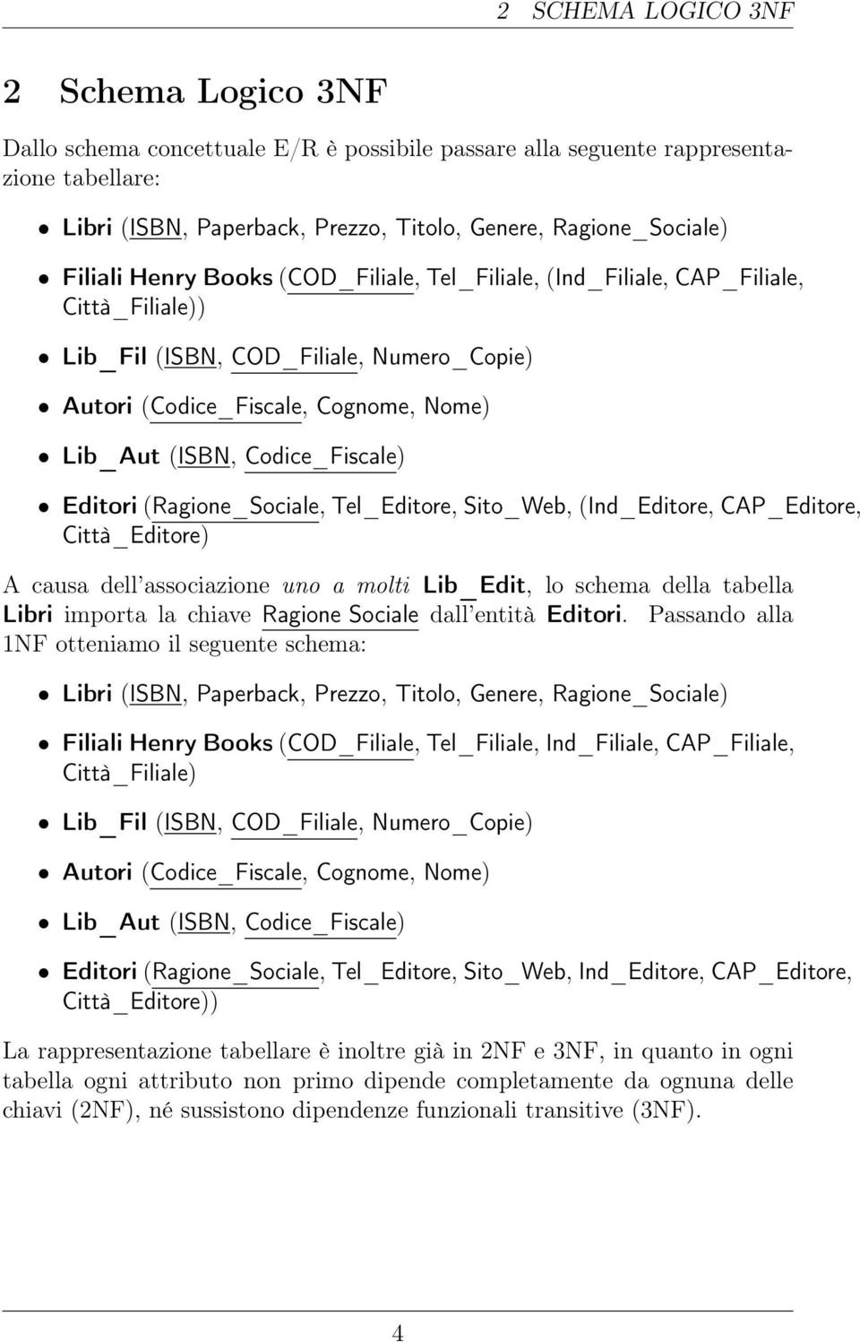 Codice_Fiscale) Editori (Ragione_Sociale, Tel_Editore, Sito_Web, (Ind_Editore, CAP_Editore, Città_Editore) A causa dell associazione uno a molti Lib_Edit, lo schema della tabella Libri importa la