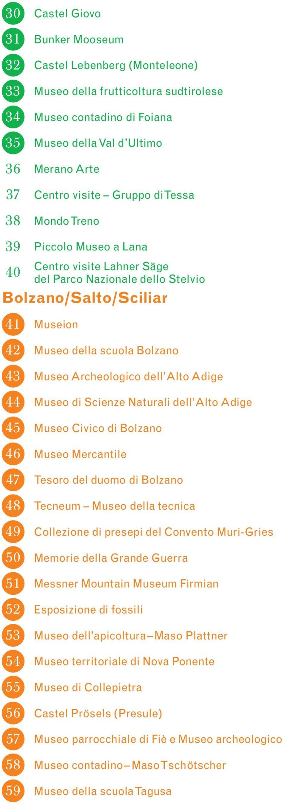 Museion Museo della scuola Bolzano Museo Archeologico dell Alto Adige Museo di Scienze Naturali dell Alto Adige Museo Civico di Bolzano Museo Mercantile Tesoro del duomo di Bolzano Tecneum Museo