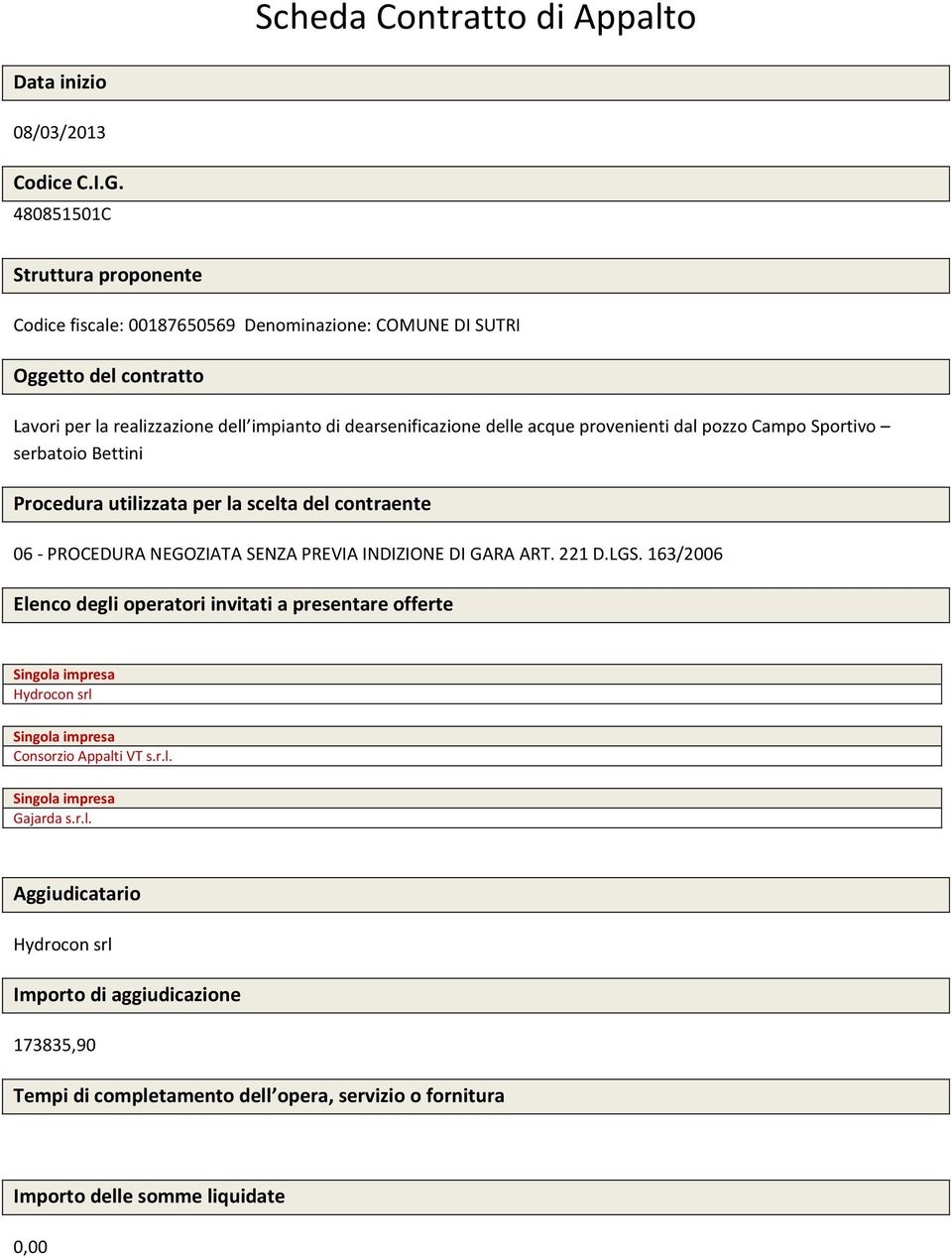 Bettini 06 - PROCEDURA NEGOZIATA SENZA PREVIA INDIZIONE DI GARA ART. 221 D.