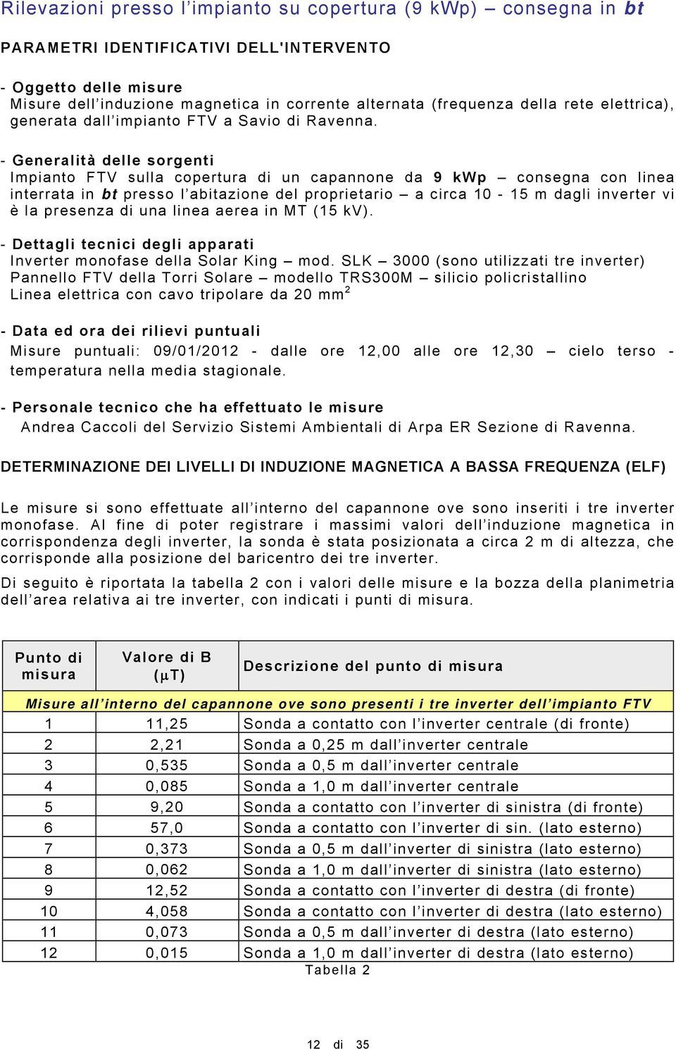 - Generalità delle sorgenti Impianto FTV sulla copertura di un capannone da 9 kwp consegna con linea interrata in bt presso l abitazione del proprietario a circa 10-15 m dagli inverter vi è la