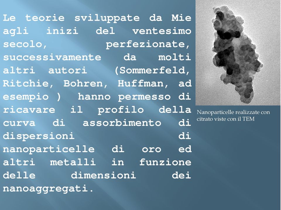 il profilo della curva di assorbimento di dispersioni di nanoparticelle di oro ed altri metalli