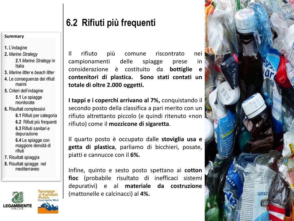 I tappi e i coperchi arrivano al 7%, conquistando il secondo posto della classifica a pari merito con un rifiuto altrettanto piccolo (e quindi ritenuto «non rifiuto) come il