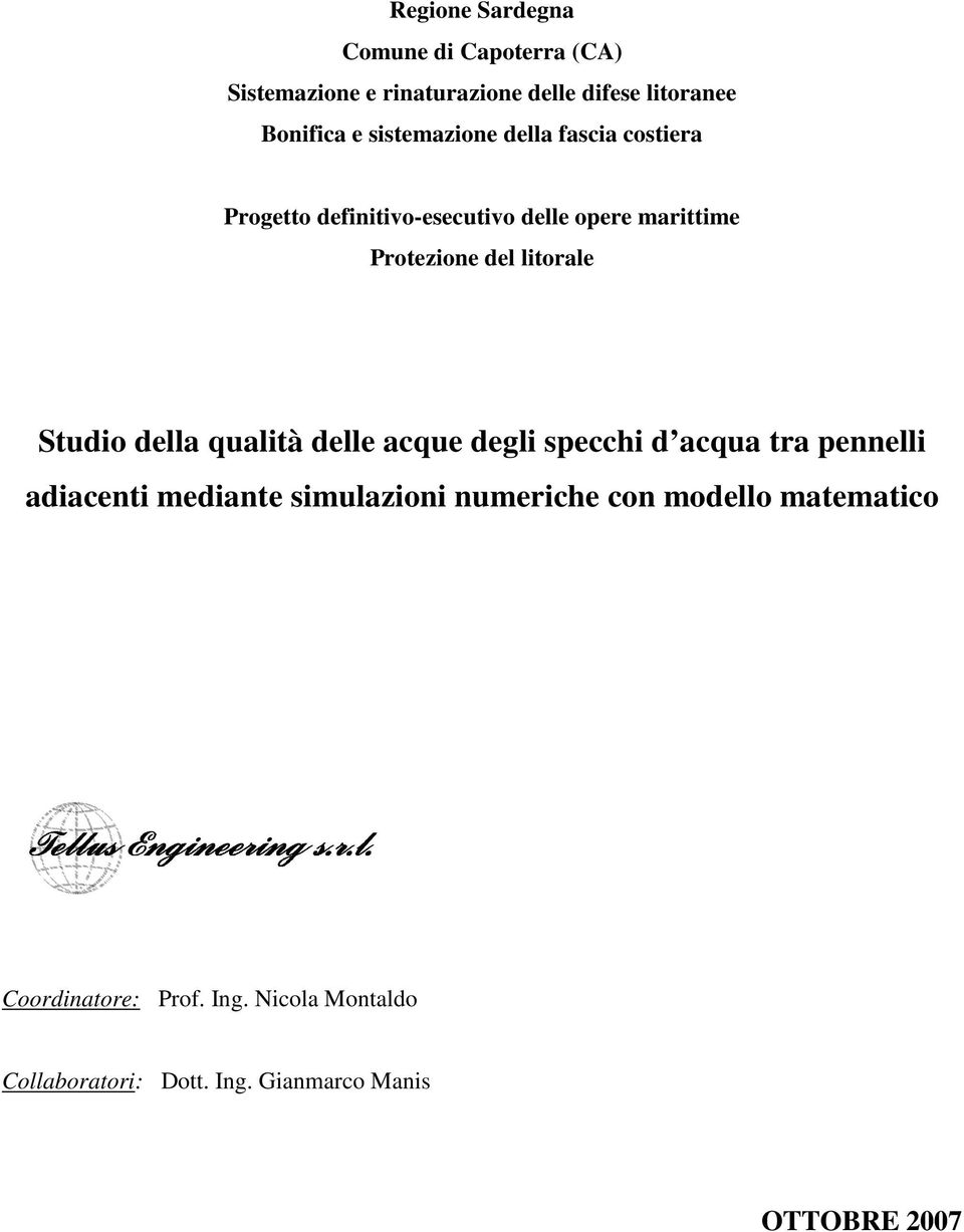 Studio della qualità delle acque degli specchi d acqua tra pennelli adiacenti mediante simulazioni numeriche