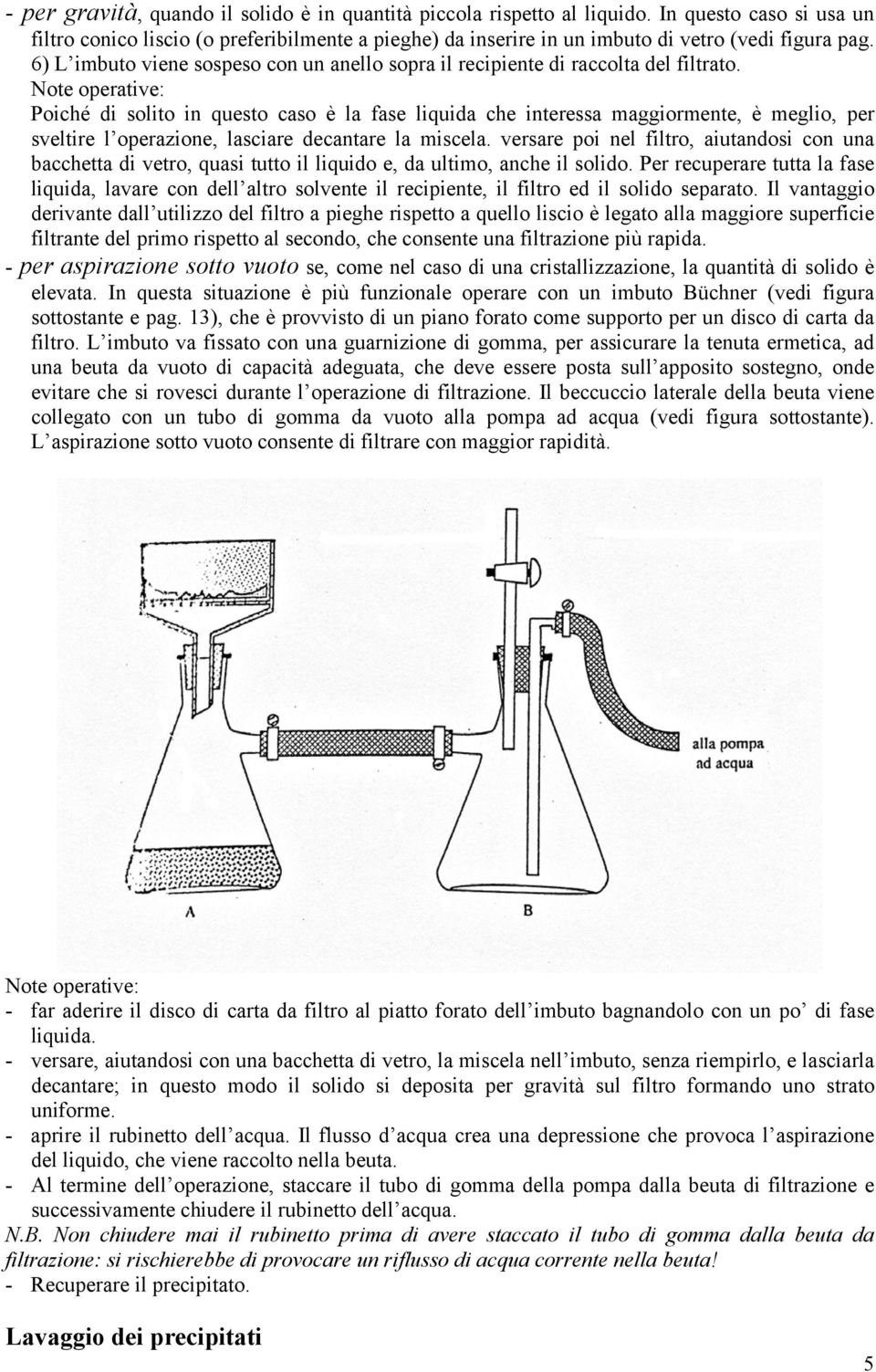 6) L imbuto viene sospeso con un anello sopra il recipiente di raccolta del filtrato.