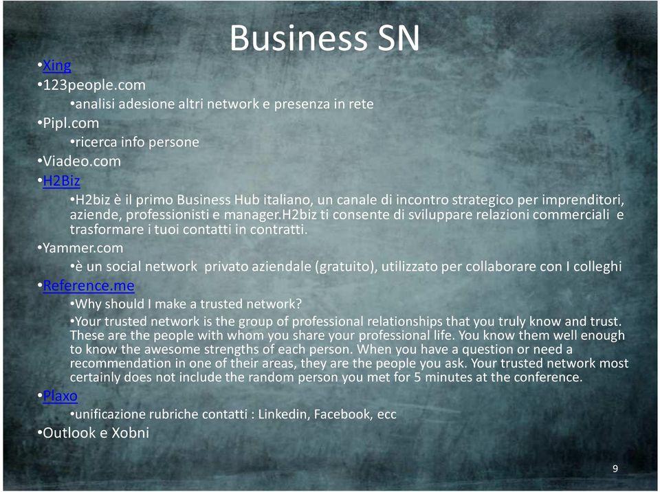 h2biz ti consente di sviluppare relazioni commerciali e trasformare i tuoi contatti in contratti. Yammer.