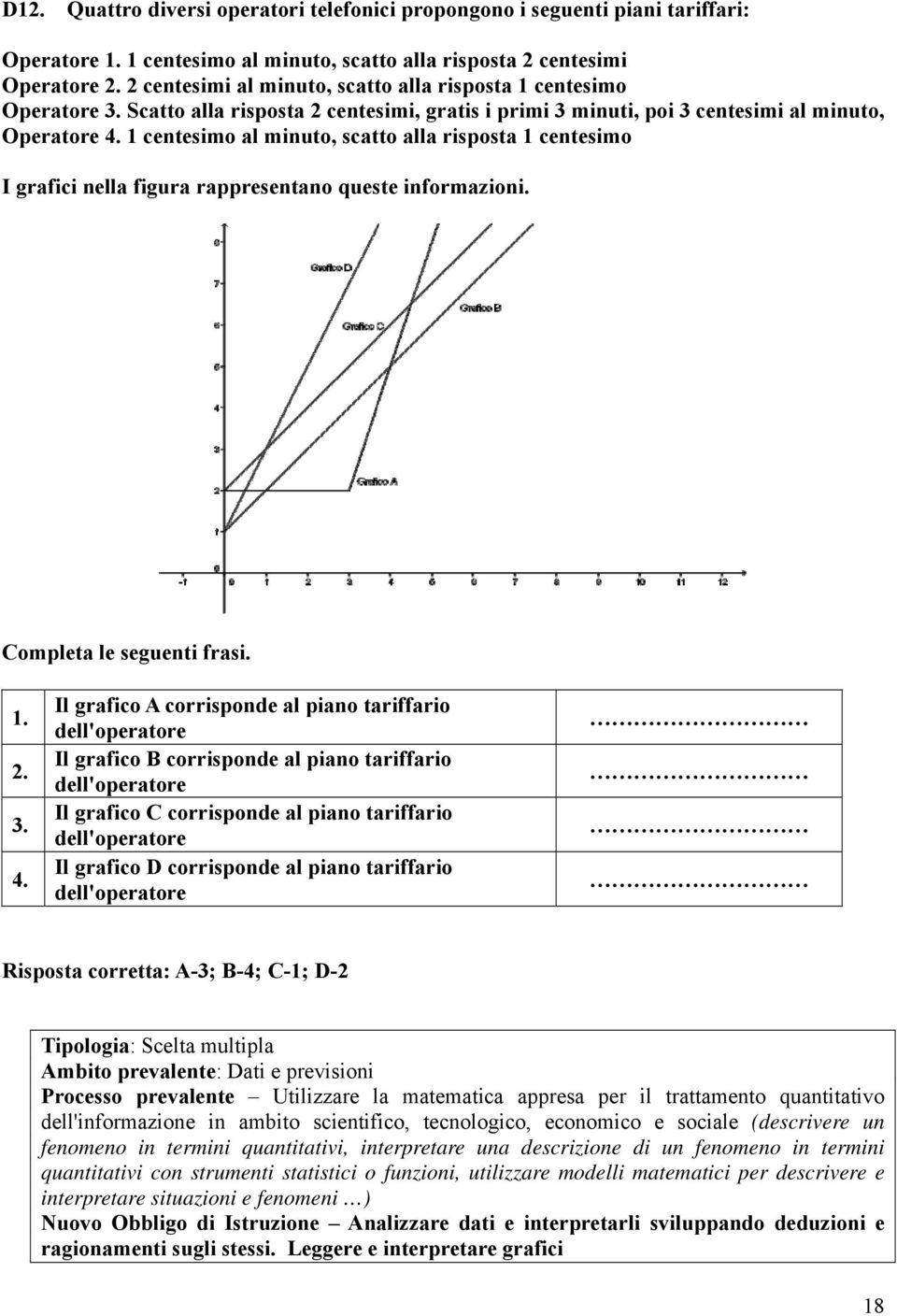 1 centesimo al minuto, scatto alla risposta 1 centesimo I grafici nella figura rappresentano queste informazioni. Completa le seguenti frasi. 1. 2. 3. 4.