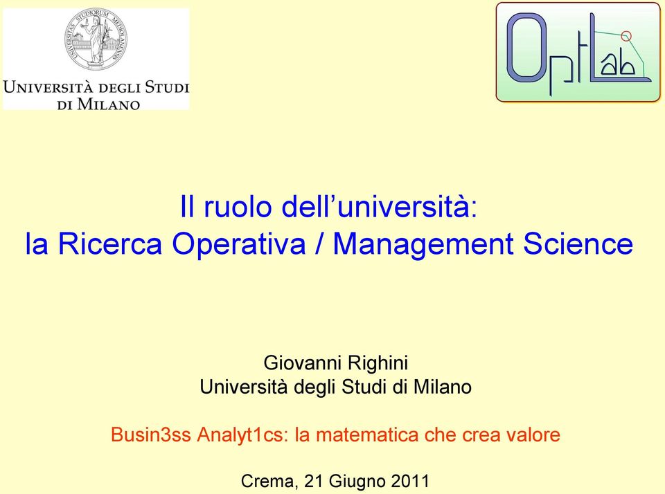 Università degli Studi di Milano Busin3ss