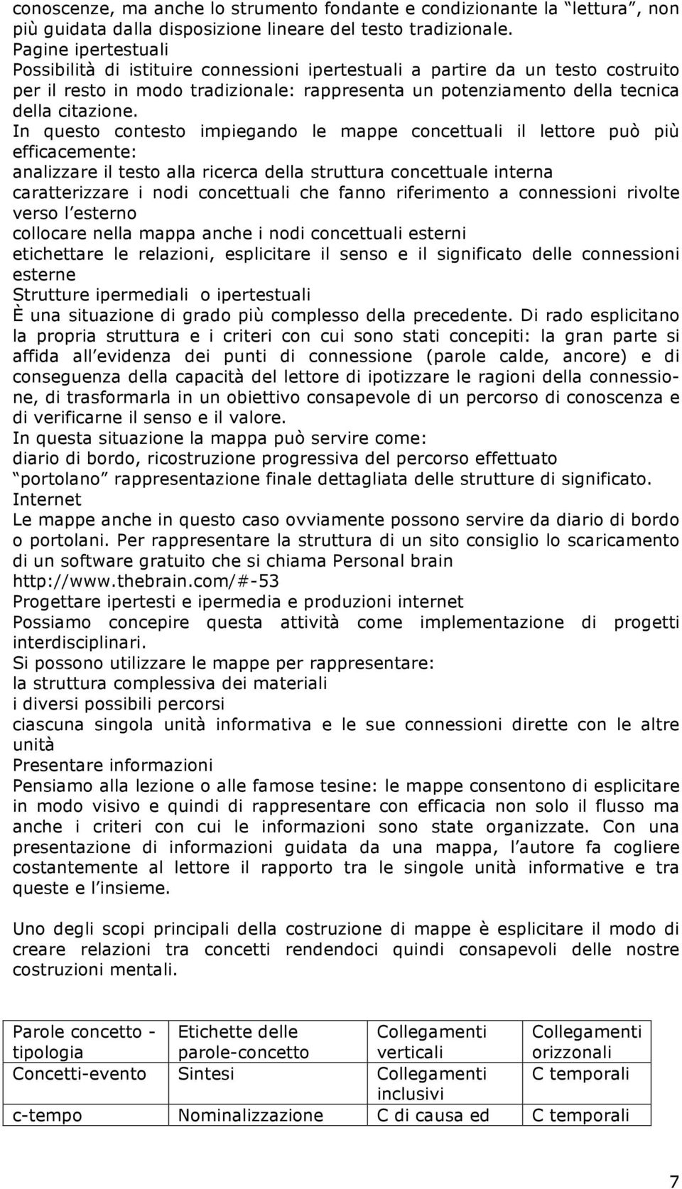 In questo contesto impiegando le mappe concettuali il lettore può più efficacemente: analizzare il testo alla ricerca della struttura concettuale interna caratterizzare i nodi concettuali che fanno