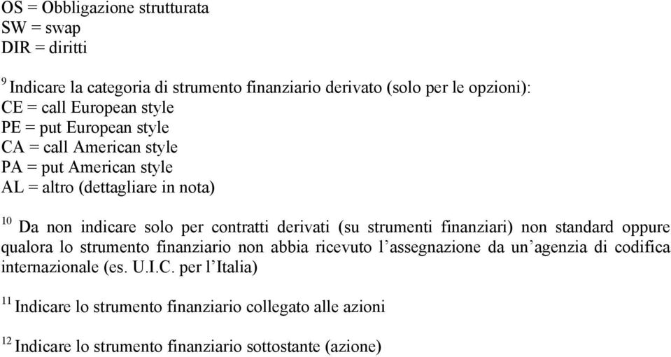 derivati (su strumenti finanziari) non standard oppure qualora lo strumento finanziario non abbia ricevuto l assegnazione da un agenzia di codifica