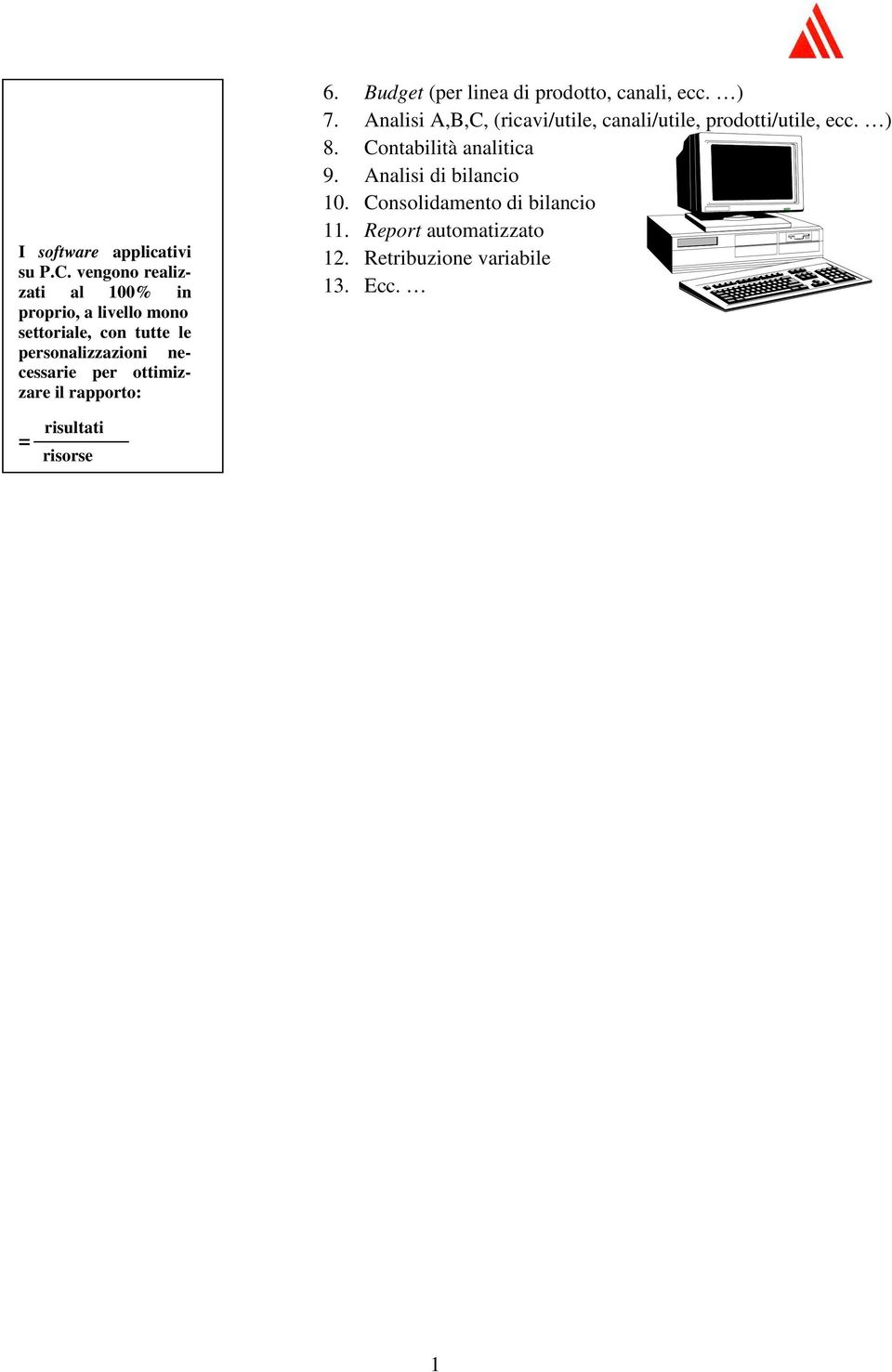 ottimizzare il rapporto: 6. Budget (per linea di prodotto, canali, ecc. ) 7.