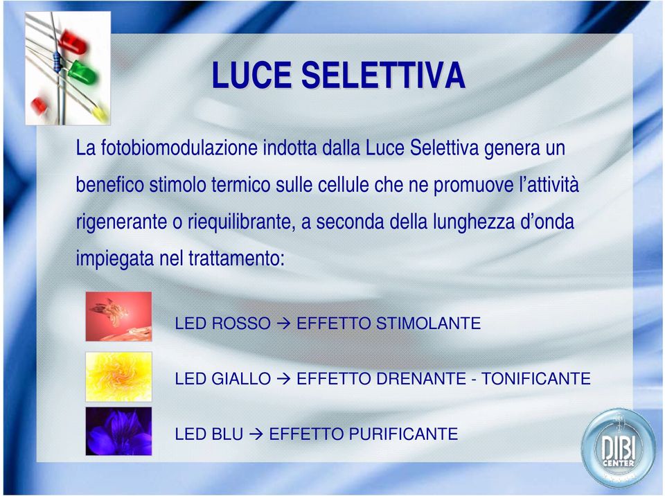 riequilibrante, a seconda della lunghezza d onda impiegata nel trattamento: LED