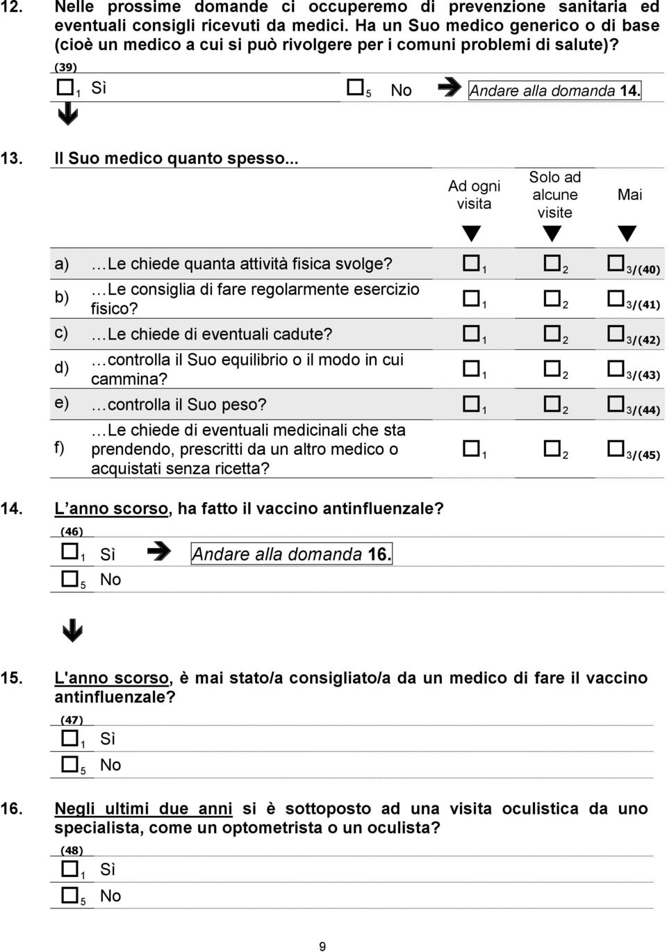 .. Ad ogni visita Solo ad alcune visite 1 2 3 Mai a) Le chiede quanta attività fisica svolge? 1 2 3/(40) Le consiglia di fare regolarmente esercizio fisico?