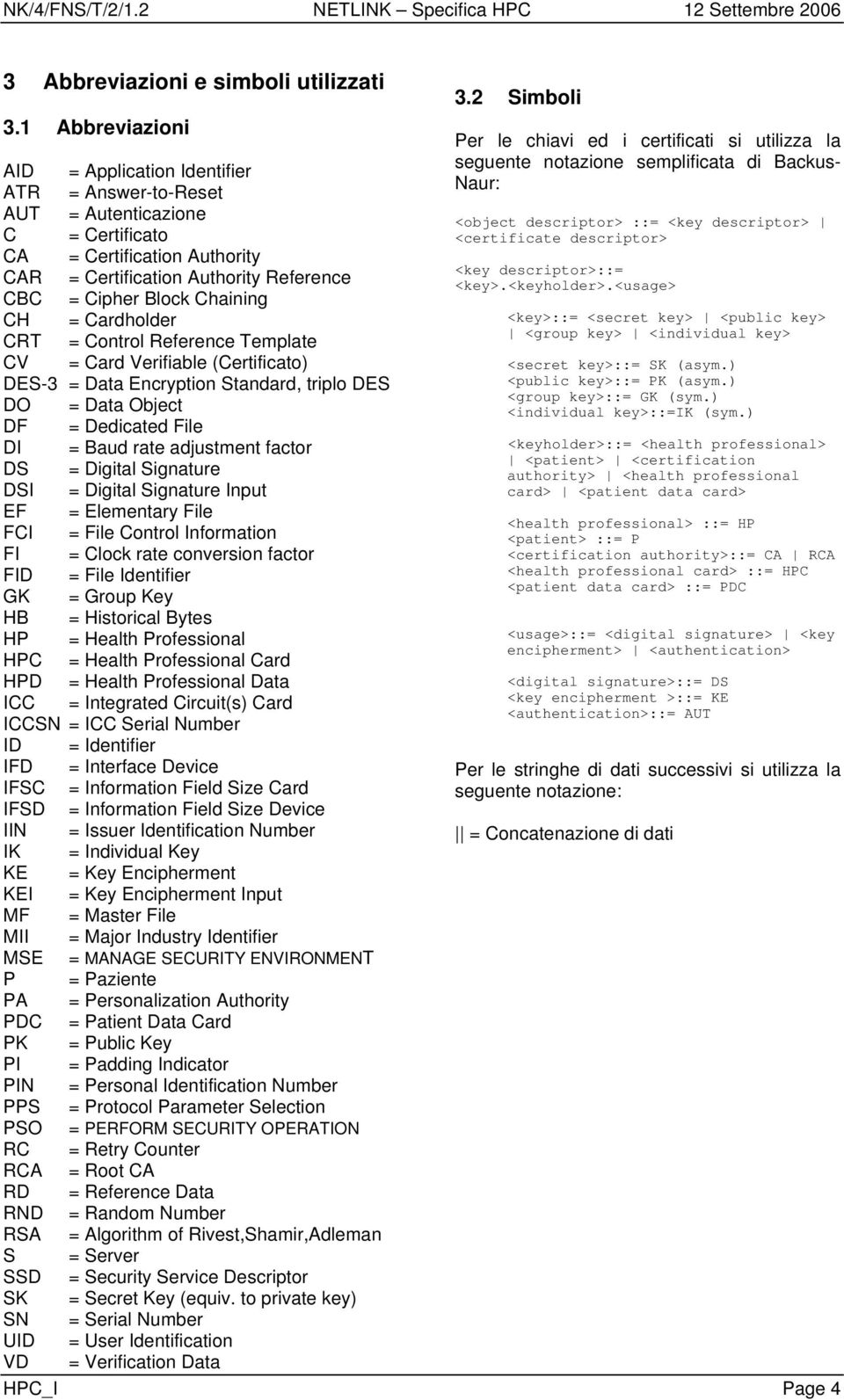 descriptor> ::= <key descriptor> C = Certificato <certificate descriptor> CA = Certification Authority <key descriptor>::= CAR = Certification Authority Reference <key>.<keyholder>.