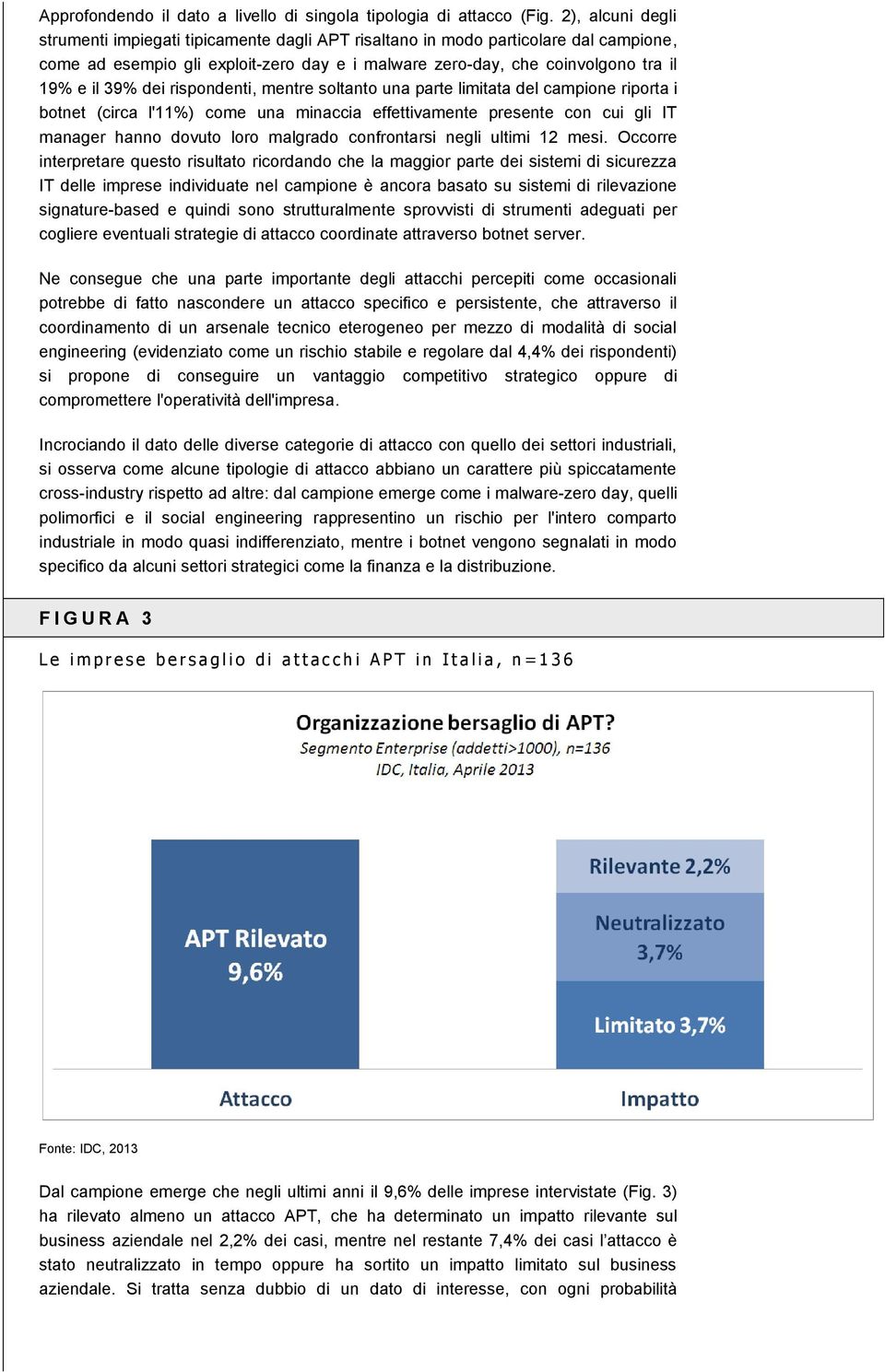 dei rispondenti, mentre soltanto una parte limitata del campione riporta i botnet (circa l'11%) come una minaccia effettivamente presente con cui gli IT manager hanno dovuto loro malgrado