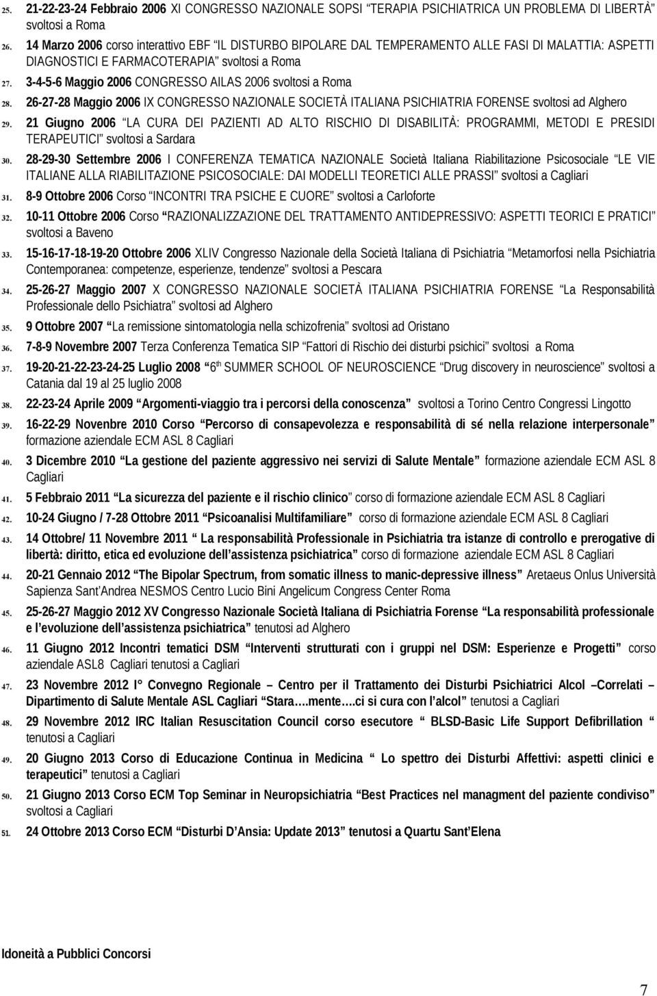 3-4-5-6 Maggio 2006 CONGRESSO AILAS 2006 svoltosi a Roma 28. 26-27-28 Maggio 2006 IX CONGRESSO NAZIONALE SOCIETÀ ITALIANA PSICHIATRIA FORENSE svoltosi ad Alghero 29.