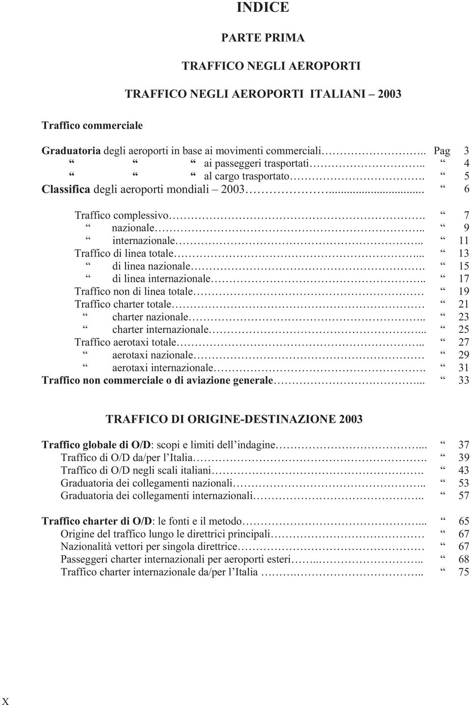 15 di linea internazionale.. 17 Traffico non di linea totale 19 Traffico charter totale 21 charter nazionale.. 23 charter internazionale... 25 Traffico aerotaxi totale.