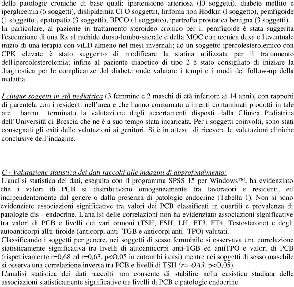 In particolare, al paziente in trattamento steroideo cronico per il pemfigoide è stata suggerita l'esecuzione di una Rx al rachide dorso-lombo-sacrale e della MOC con tecnica dexa e l'eventuale