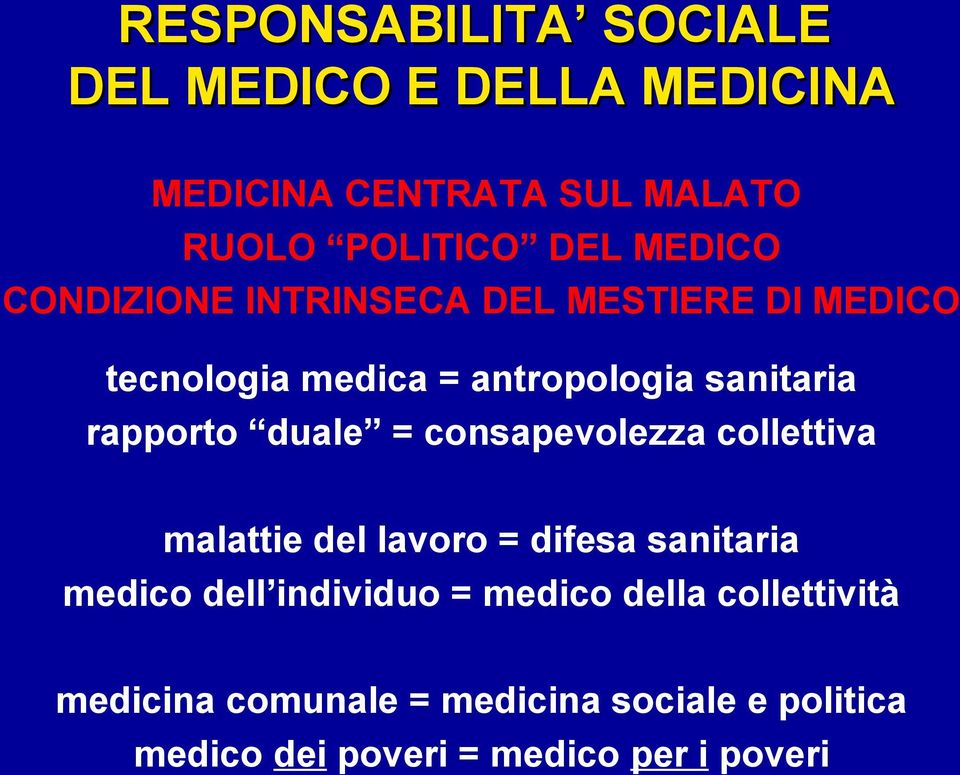 consapevolezza collettiva malattie del lavoro = difesa sanitaria medico dell individuo = medico