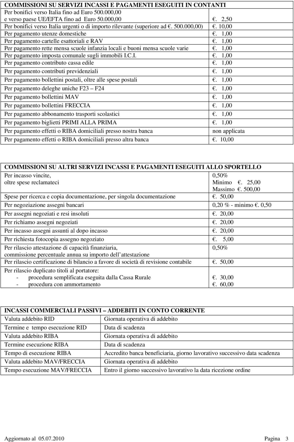 1,00 Per pagamento imposta comunale sugli immobili I.C.I.. 1,00 Per pagamento contributo cassa edile. 1,00 Per pagamento contributi previdenziali.