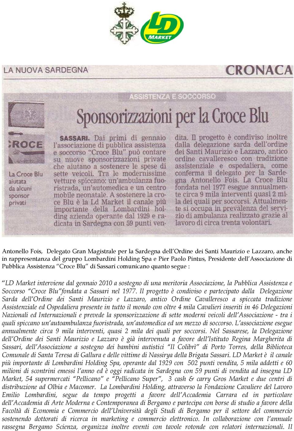 Croce Blu fondata a Sassari nel 1977.